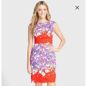 Adrianna Papell Floral‎ Print Cotton Sheath Dress Size 6